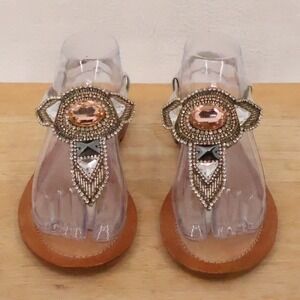 Buba London Cora Hand Beaded Leather Sandals Size 37 US 7 Boho Luxe Ibiza Bling